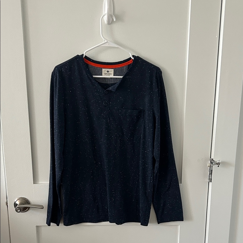 Sperry Navy Shirt with Vibrant Orange Trim